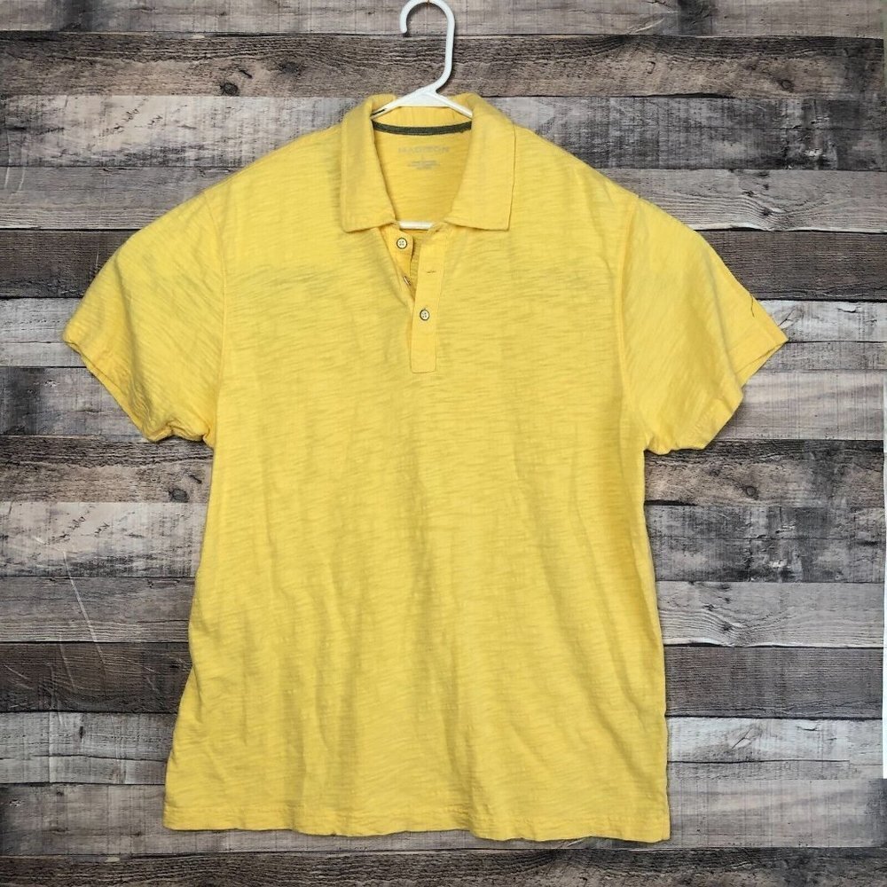 Madison Mens Large Polo Shirt Yellow Cotton Knit Short Sleeve Casual Preppy